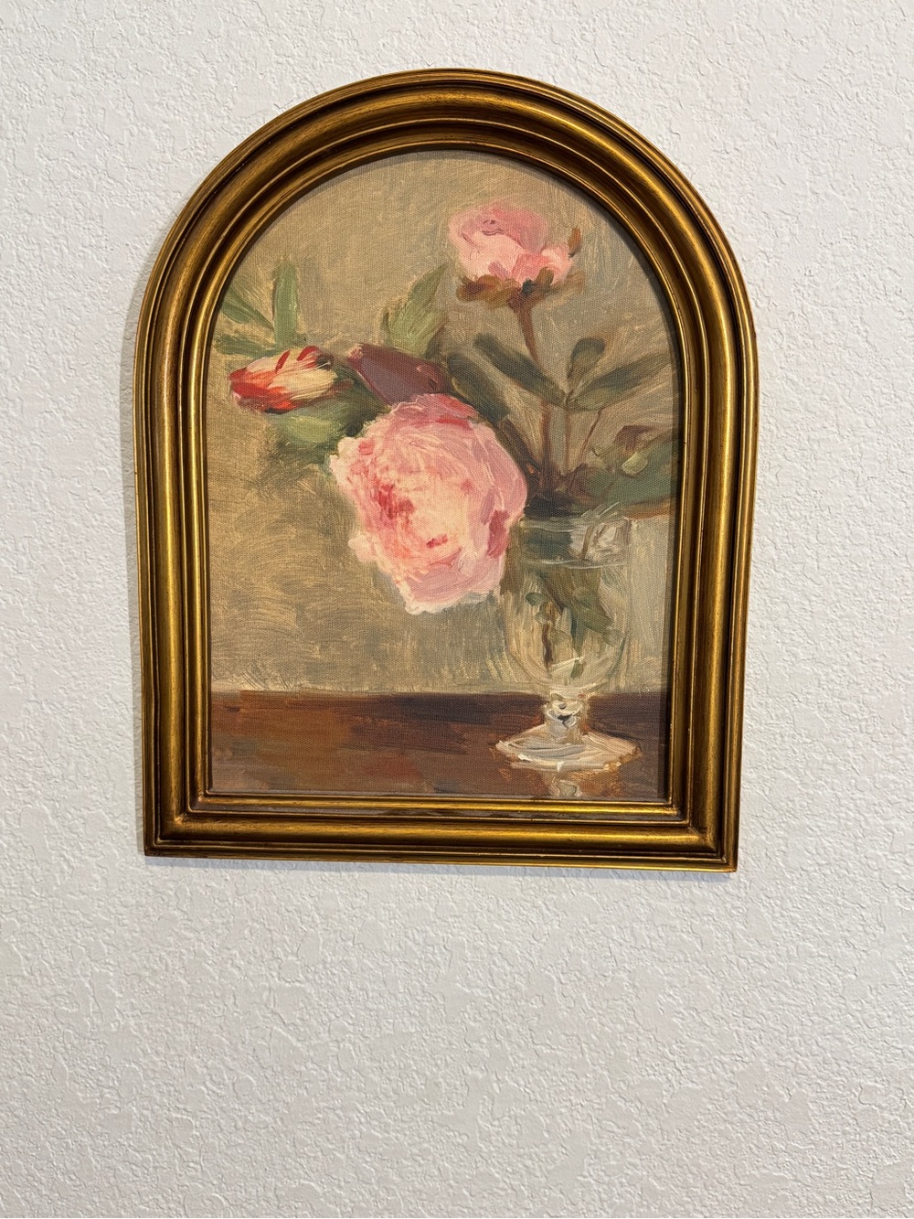 Wall Art | Arched Gold Framed Floral Peonies Size 14" × 11" - Picture 2 of 8